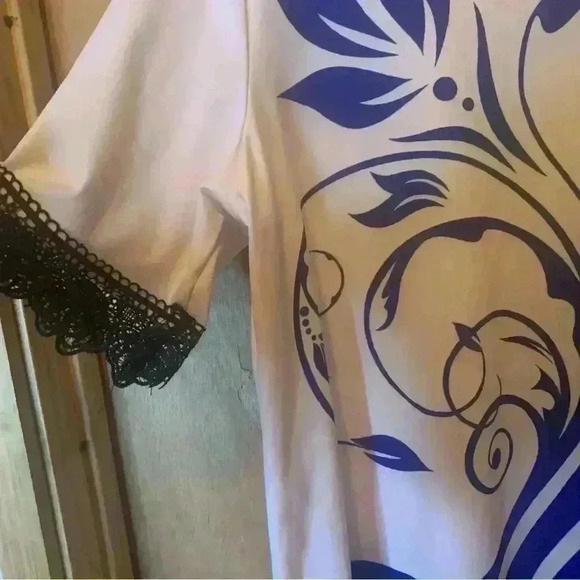 rosegal plus size tops 1X Blue With Lace Short Sleeve Crew Neck - Picture 13 of 13